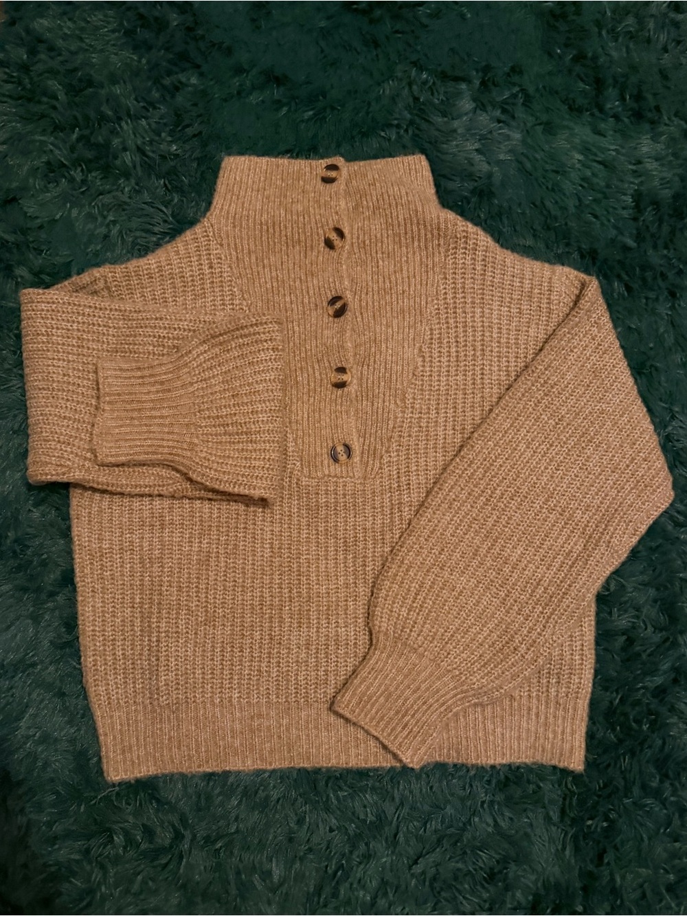 Cozy Button-Neck Women's Sweater in Camel